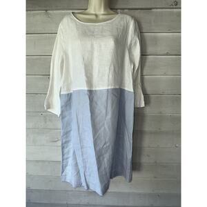 BNWT White Label The White Company Linen Colorblock Dress White Blue Size 10